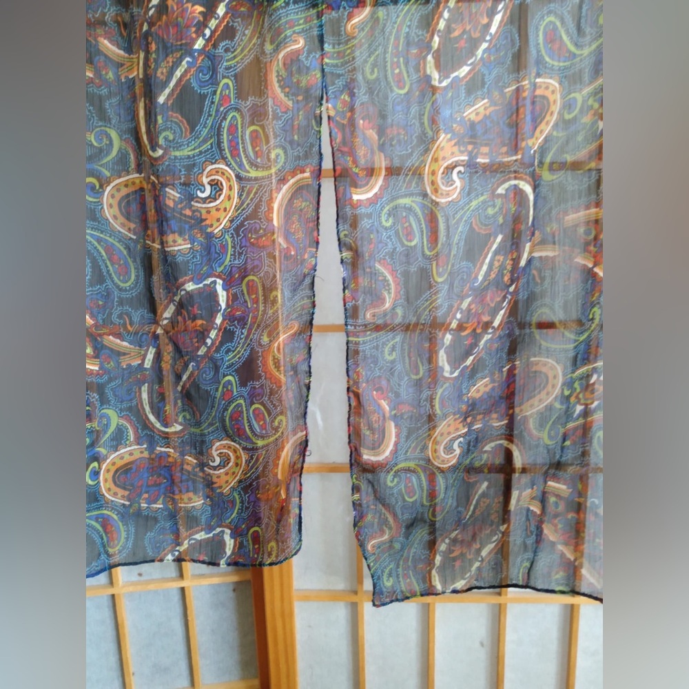 Navy Blue Multicolor Paisley Rectangular Scarf Sh… - image 3